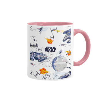 Star wars drawing, Mug colored pink, ceramic, 330ml