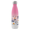 Metal mug thermos Pink/White (Stainless steel), double wall, 500ml