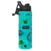Metallic water bottle with safety lid, 850ml aluminum