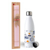 Easter Set, metallic stainless steel water bottle (750ml) & scented flat Easter candle (30cm) (PINK)