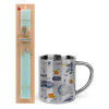 Easter Set, metallic thermal cup (300ml) & aromatic flat Easter candle (30cm) (TURQUOISE)