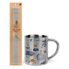 Easter Set, metallic thermal cup (300ml) & Easter aromatic flat candle (30cm) (GRAY)