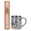 Easter Set, metallic thermal cup (300ml) & aromatic flat Easter candle (30cm) (PINK)