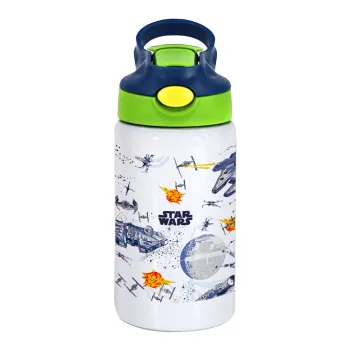 Ο πόλεμος των άστρων, Παιδικό παγούρι θερμό, ανοξείδωτο, με καλαμάκι ασφαλείας, πράσινο/μπλε (350ml)