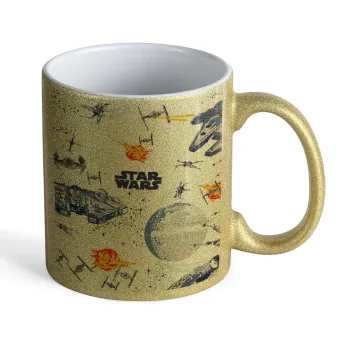 Ο πόλεμος των άστρων, Κούπα Χρυσή Glitter που γυαλίζει, κεραμική, 330ml