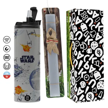 Ο πόλεμος των άστρων, Πασχαλινή Λαμπάδα με Travel Tumbler θερμό (600ml, BPA free) & κερί αρωματικό πλακέ (30cm) (ΓΚΡΙ)