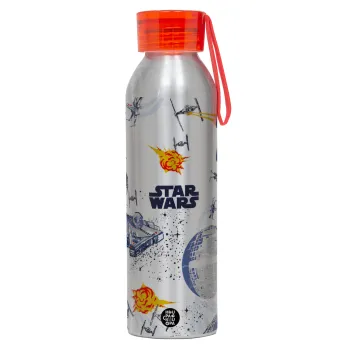 Ο πόλεμος των άστρων, Αλουμινένιο Αθλητικό Μπουκάλι 650ml – Ασημί με Κόκκινο Καπάκι και Λουράκι Σιλικόνης