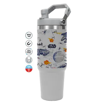 Star wars drawing, GREY color, 890ml (30oz) stainless Steel Tumbler with Handle