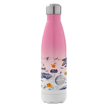 Star wars drawing, Metal mug thermos Pink/White (Stainless steel), double wall, 500ml