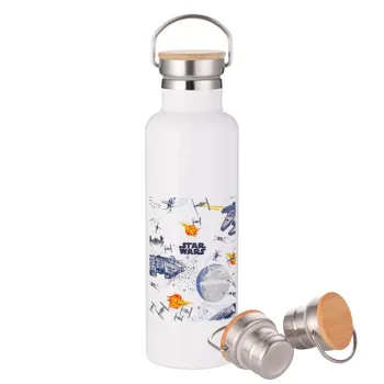 Ο πόλεμος των άστρων, Μεταλλικό παγούρι θερμός (Stainless steel) Λευκό με ξύλινο καπάκι (bamboo), διπλού τοιχώματος, 750ml