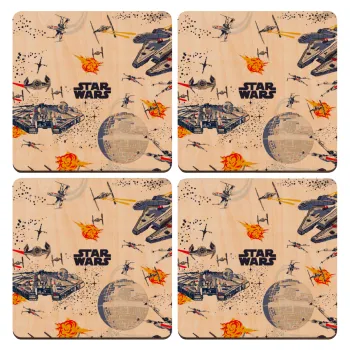 Ο πόλεμος των άστρων, ΣΕΤ x4 Σουβέρ ξύλινα τετράγωνα plywood (9cm)