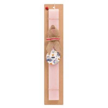 Star wars drawing, Easter Set, wooden keychain & scented flat Easter candle (30cm) (PINK)