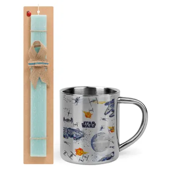 Star wars drawing, Easter Set, metallic thermal cup (300ml) & aromatic flat Easter candle (30cm) (TURQUOISE)