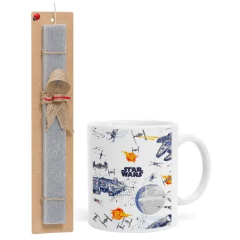 Star wars drawing, Easter Set, Ceramic Cup (330ml) & Easter aromatic flat candle (30cm) (GRAY)