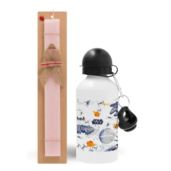 Star wars drawing, Easter Set, metallic aluminum bottle (500ml) & aromatic flat Easter candle (30cm) (PINK)