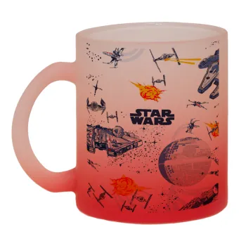 Star wars drawing, Κούπα γυάλινη δίχρωμη με βάση το κόκκινο ματ, 330ml