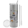 Tumbler stainless steel Silver 600ml, with metal straw & cleaning brush