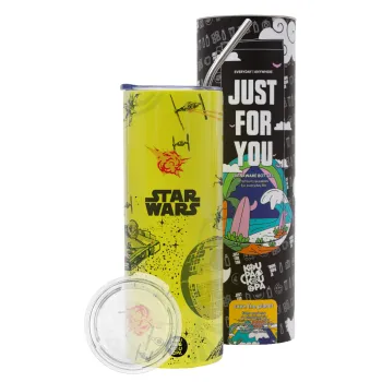 Ο πόλεμος των άστρων, Neon Yellow Travel Tumbler θερμό, μεταλλικό καλαμάκι(Ανωξείδωτο 304 Food grade, BPA free, 600ml)
