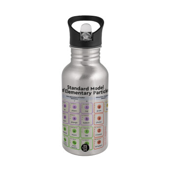 Standard model of elementary particles, Water bottle Silver with straw, stainless steel 500ml