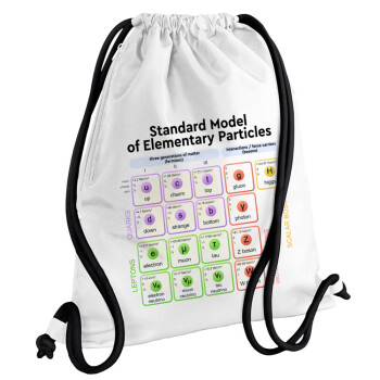 Standard model of elementary particles, Backpack pouch GYMBAG white, with pocket (40x48cm) & thick cords