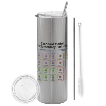 Standard model of elementary particles, Eco friendly stainless steel Silver tumbler 600ml, with metal straw & cleaning brush