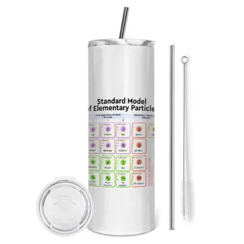 Standard model of elementary particles, Tumbler ποτήρι θερμό από ανοξείδωτο ατσάλι 600ml, με μεταλλικό καλαμάκι & βούρτσα καθαρισμού