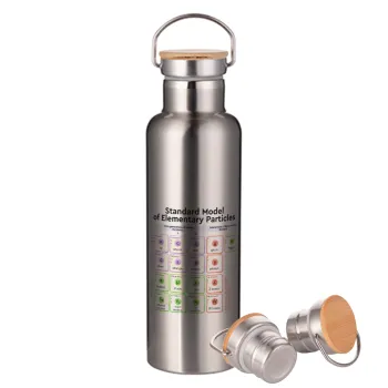 Standard model of elementary particles, Μεταλλικό παγούρι θερμός (Stainless steel) Ασημένιο με ξύλινο καπακι (bamboo), διπλού τοιχώματος, 750ml