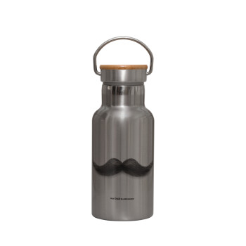 Ο καλύτερος μουστακαλής του κόσμου!!!, Stainless steel metallic thermos flask, silver with a bamboo lid, double-walled, 350ml.
