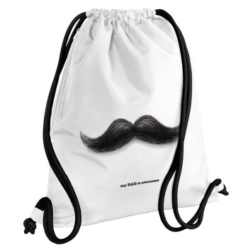Ο καλύτερος μουστακαλής του κόσμου!!!, Τσάντα πλάτης πουγκί GYMBAG λευκή, με τσέπη (40x48cm) & χονδρά κορδόνια