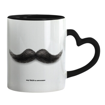 Ο καλύτερος μουστακαλής του κόσμου!!!, Mug heart black handle, ceramic, 330ml