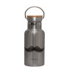 Stainless steel metallic thermos flask, silver with a bamboo lid, double-walled, 350ml.
