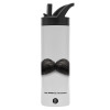Metallic thermos bottle with straw & handle, stainless steel (Stainless steel 304), double-walled, 600ml.