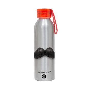 Ο καλύτερος μουστακαλής του κόσμου!!!, Aluminum Sports Bottle 650ml – Silver with Red Cap and Silicone Strap