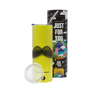 Ο καλύτερος μουστακαλής του κόσμου!!!, Neon Yellow Travel Tumbler θερμό, μεταλλικό καλαμάκι(Ανωξείδωτο 304 Food grade, BPA free, 600ml)