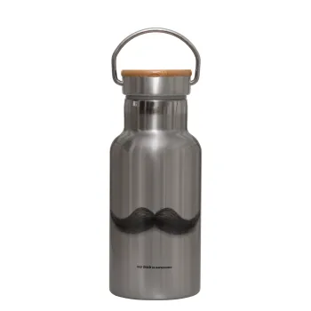 Ο καλύτερος μουστακαλής του κόσμου!!!, Stainless steel metallic thermos flask, silver with a bamboo lid, double-walled, 350ml.