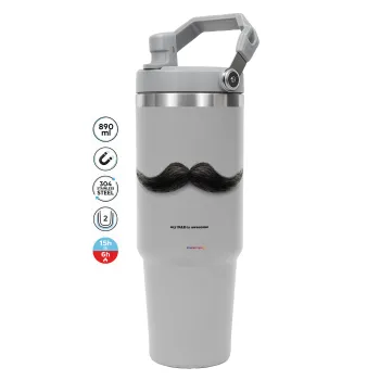 Ο καλύτερος μουστακαλής του κόσμου!!!, GREY color, 890ml (30oz) stainless Steel Tumbler with Handle