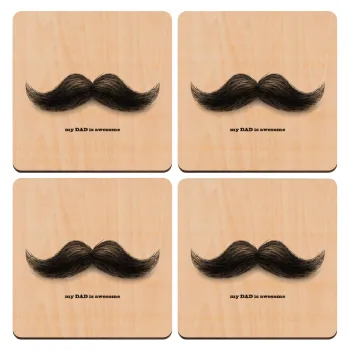 Ο καλύτερος μουστακαλής του κόσμου!!!, ΣΕΤ x4 Σουβέρ ξύλινα τετράγωνα plywood (9cm)