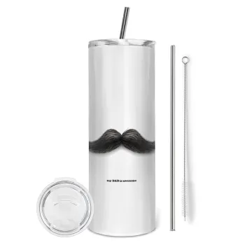 Ο καλύτερος μουστακαλής του κόσμου!!!, Tumbler ποτήρι θερμό από ανοξείδωτο ατσάλι 600ml, με μεταλλικό καλαμάκι & βούρτσα καθαρισμού