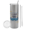 Tumbler stainless steel Silver 600ml, with metal straw & cleaning brush