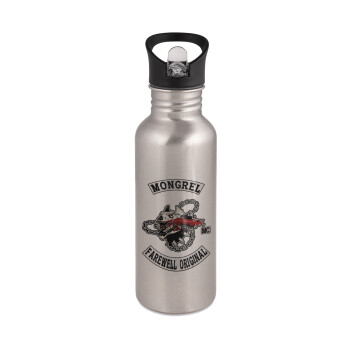 Day's Gone, mongrel farewell original, Water bottle Silver with straw, stainless steel 600ml