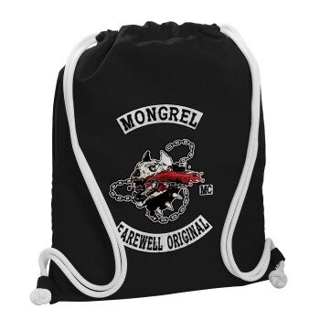 Day's Gone, mongrel farewell original, Τσάντα πλάτης πουγκί GYMBAG Μαύρη, με τσέπη (40x48cm) & χονδρά λευκά κορδόνια