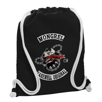 Day's Gone, mongrel farewell original, Backpack pouch GYMBAG Black, with pocket (40x48cm) & thick white cords