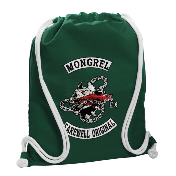 Day's Gone, mongrel farewell original, Backpack pouch GYMBAG BOTTLE GREEN, with pocket (40x48cm) & thick white cords