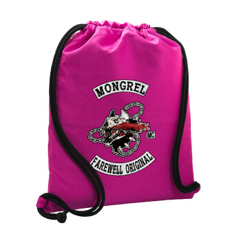 Day's Gone, mongrel farewell original, Backpack pouch GYMBAG Fuchsia, with pocket (40x48cm) & thick cords