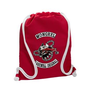 Day's Gone, mongrel farewell original, Τσάντα πλάτης πουγκί GYMBAG Κόκκινη, με τσέπη (40x48cm) & χονδρά κορδόνια