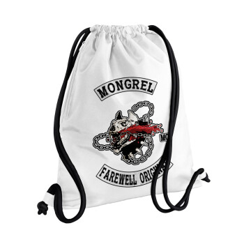 Day's Gone, mongrel farewell original, Backpack pouch GYMBAG white, with pocket (40x48cm) & thick cords