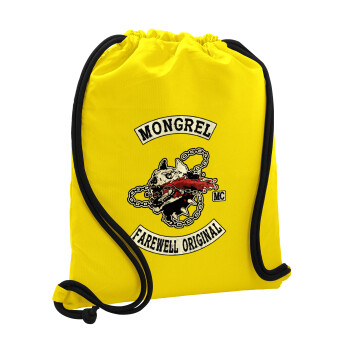 Day's Gone, mongrel farewell original, Τσάντα πλάτης πουγκί GYMBAG Κίτρινη, με τσέπη (40x48cm) & χονδρά κορδόνια