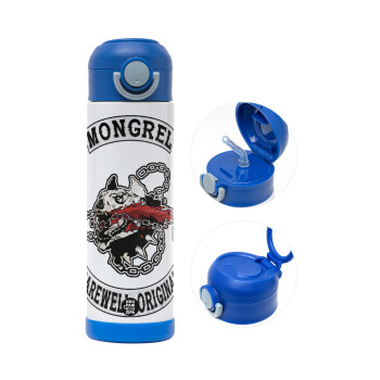 Day's Gone, mongrel farewell original, Children's hot water bottle, stainless steel, with safety straw, BLUE (500ml)