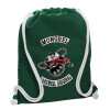 Backpack pouch GYMBAG BOTTLE GREEN, with pocket (40x48cm) & thick white cords