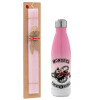 Easter Set, Metallic pink/white (Stainless steel) thermos, double-walled, 500ml & aromatic flat Easter candle (30cm) (PINK)